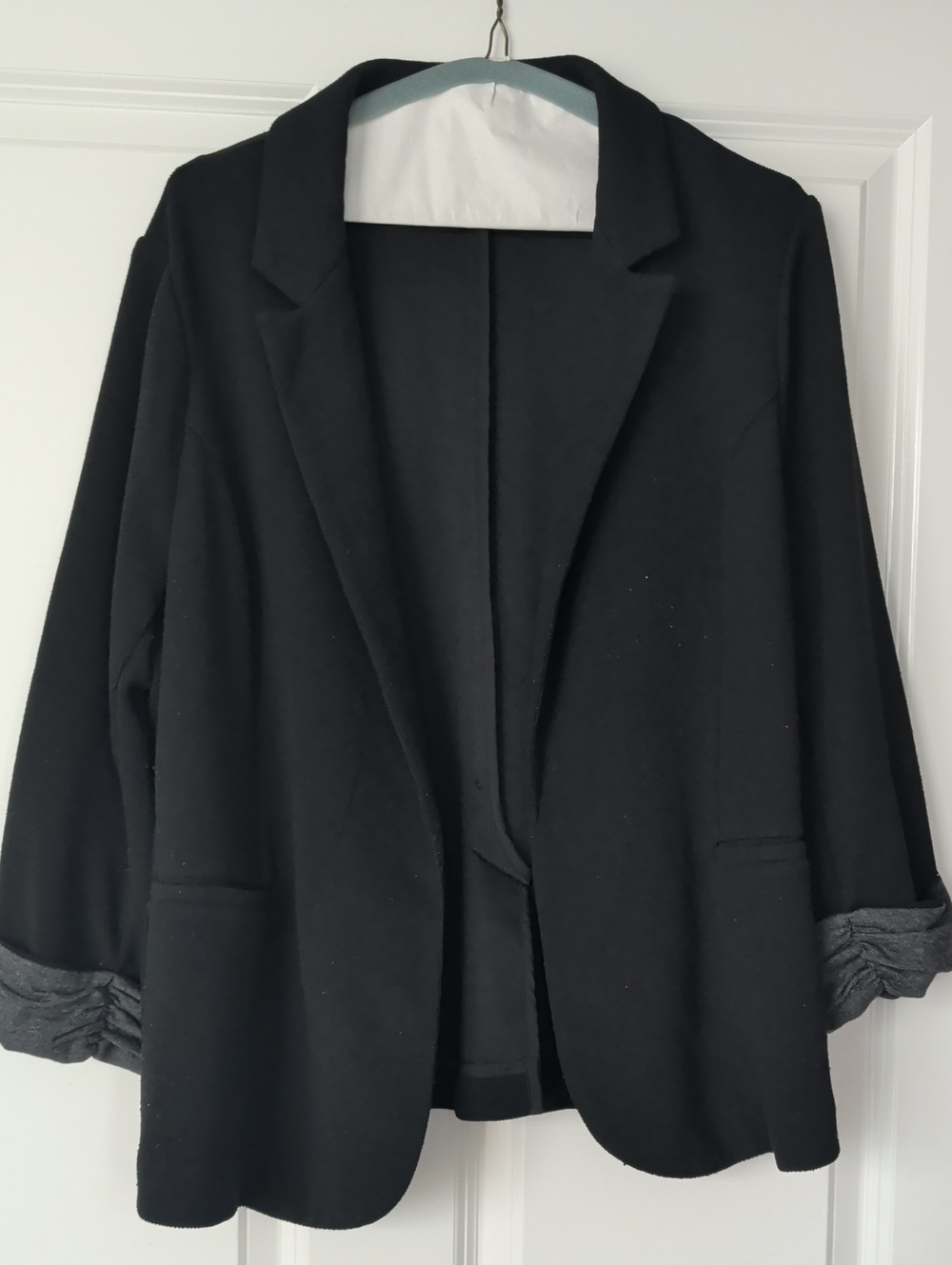 Skies Are Blue Black Open-Front Blazer with Rolled Cuff Detail